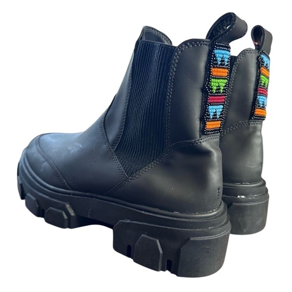 FARM Rio Shoes - Farm Rio 8.5 EU‎ 39.5 Black Chunky Chelsea Boots with Colorful Beaded Pull Tabs